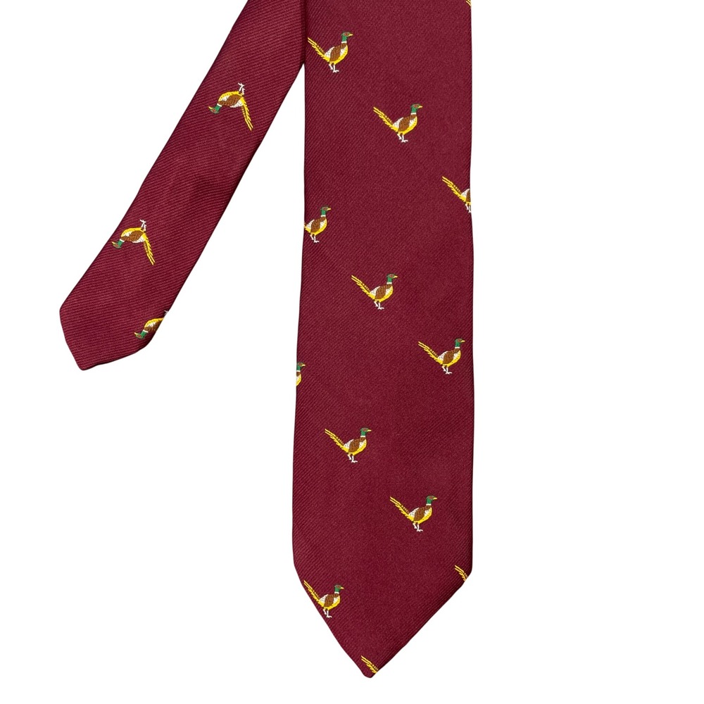 Vtg Pintail Burgundy Necktie Mens OS Pheasant Bird Silk Blend Made in USA